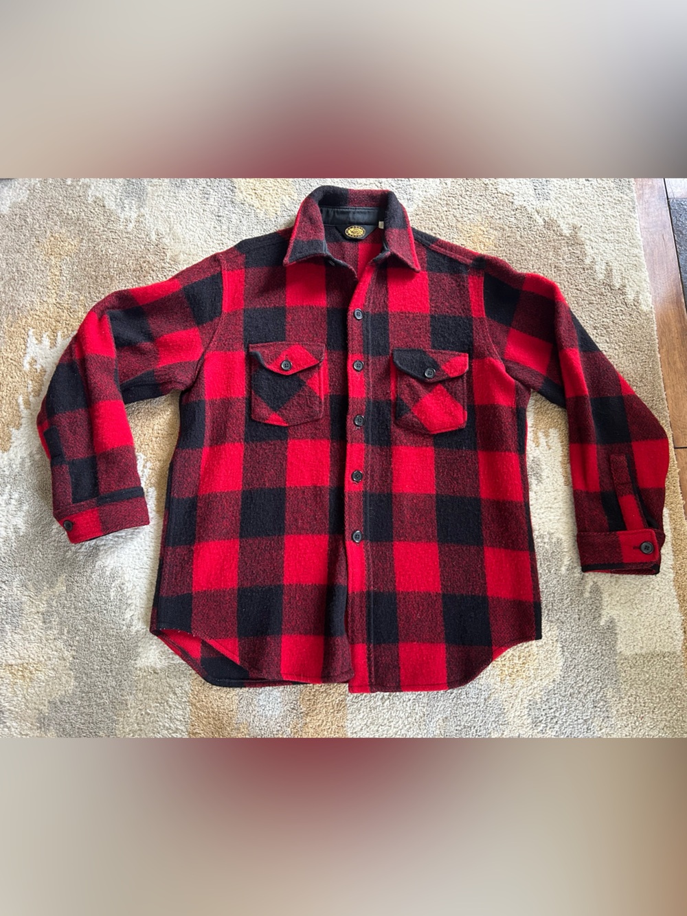 Vintage Woolrich Wool Red Black Buffalo Plaid Shirt Jacket Men’s Size Large